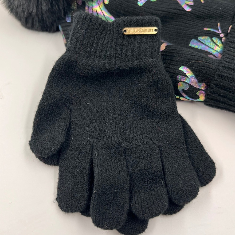 Juicy Couture Kids Black Butterfly Logo Beanie and‎ Gloves Set New - Picture 3 of 6